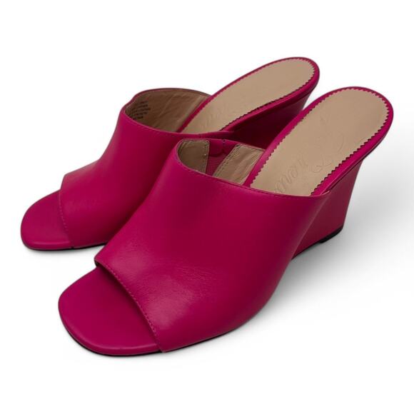 J. Crew Bianca Wedge Sandals Pink Leather Open Toe Slip-On Heels Size 9 - Picture 1 of 11